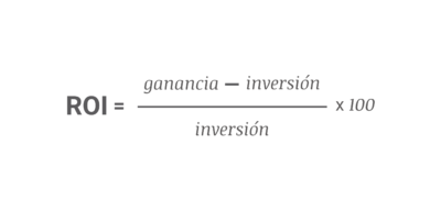 Imagen que muestra la fórmula para calcular el ROI (retorno sobre la inversión)